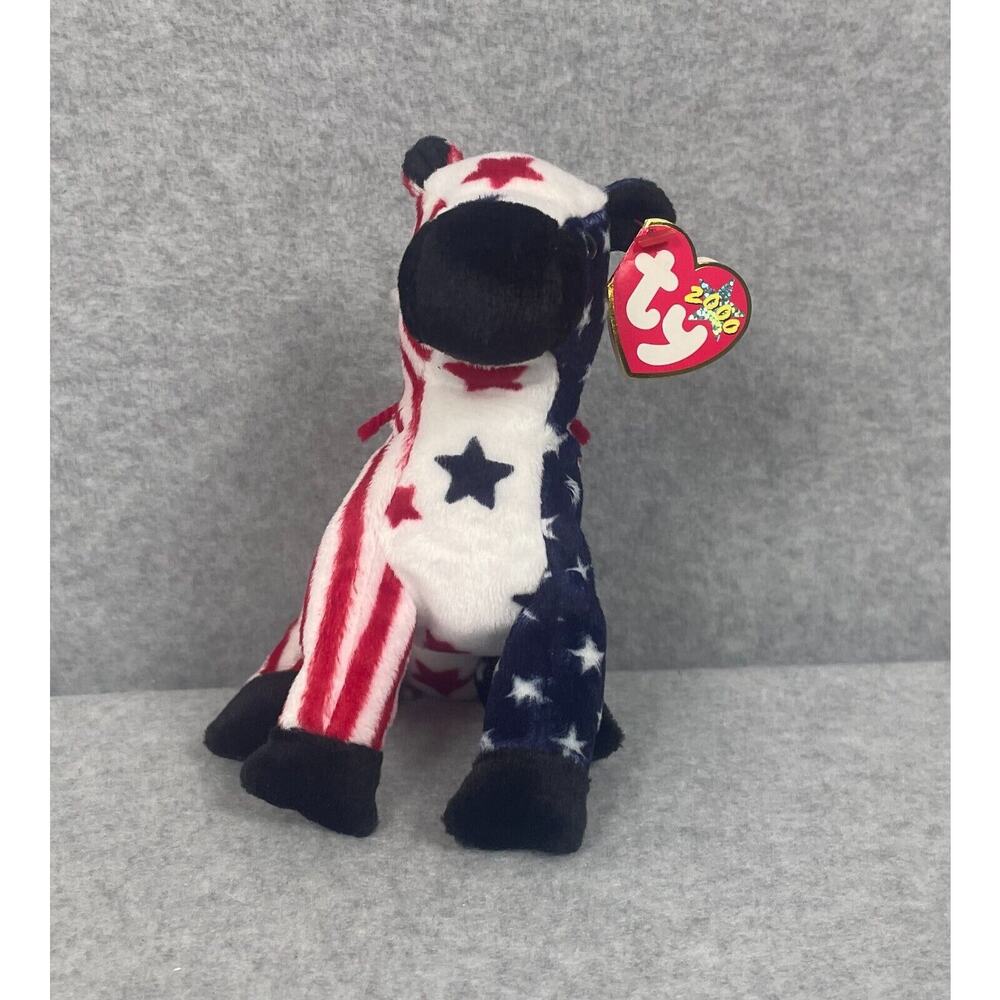 Ty Beanie Baby Lefty 2000 Donkey Bean Bag Plush- stars & stripes US flag 7"